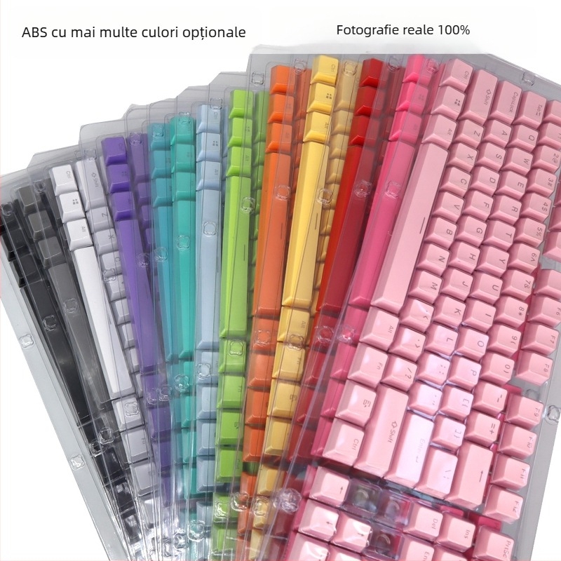 Set capace ABS pentru 104 taste, pentru tastatură mecanică, injecție bicoloră, caractere transparente, compatibilitate universală