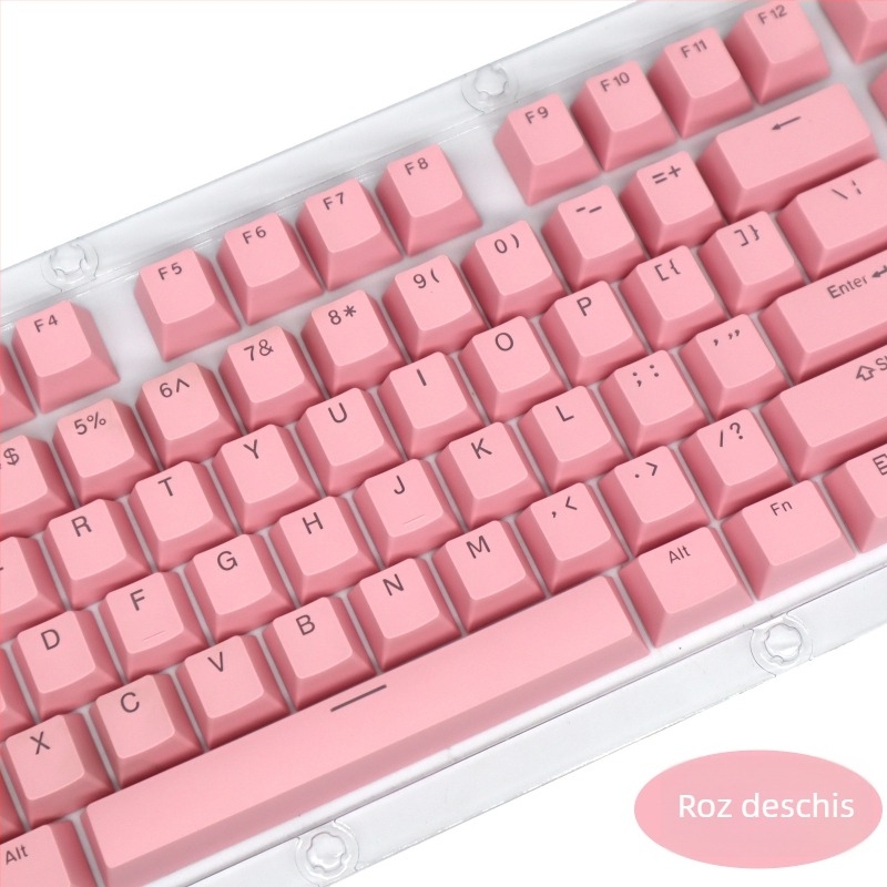 Set capace ABS pentru 104 taste, pentru tastatură mecanică, injecție bicoloră, caractere transparente, compatibilitate universală