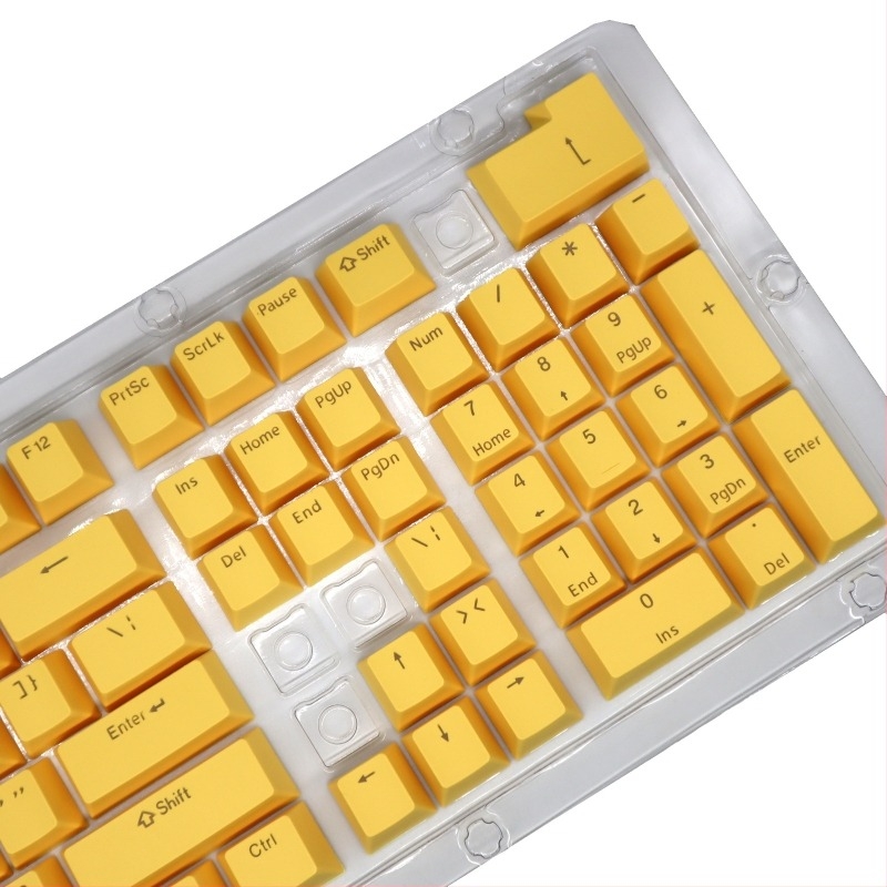 Set capace ABS pentru 104 taste, pentru tastatură mecanică, injecție bicoloră, caractere transparente, compatibilitate universală