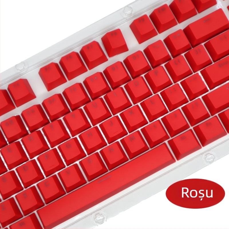 Set capace ABS pentru 104 taste, pentru tastatură mecanică, injecție bicoloră, caractere transparente, compatibilitate universală