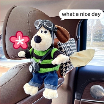 Holder pentru șervețele auto – pluș câine agățat, din flanel, decor interior