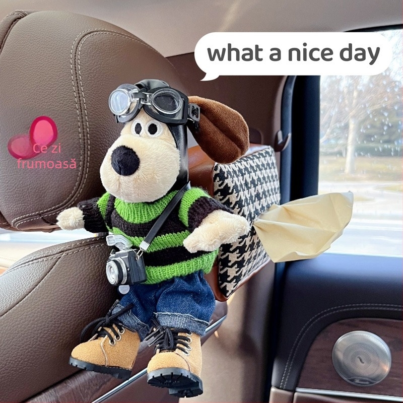 Holder pentru șervețele auto – pluș câine agățat, din flanel, decor interior