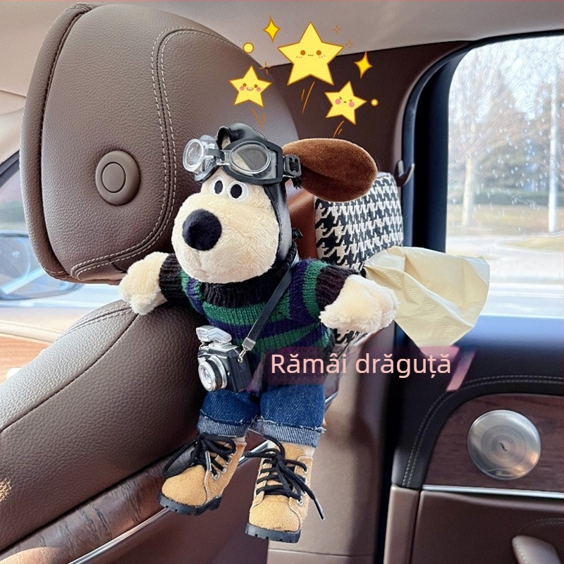 Holder pentru șervețele auto – pluș câine agățat, din flanel, decor interior