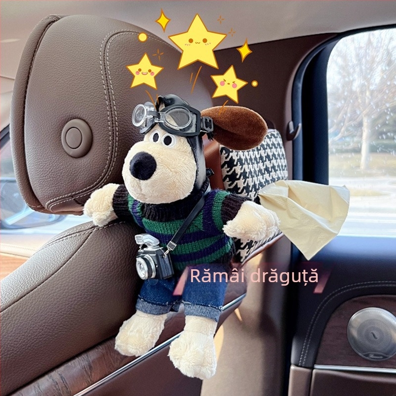 Holder pentru șervețele auto – pluș câine agățat, din flanel, decor interior