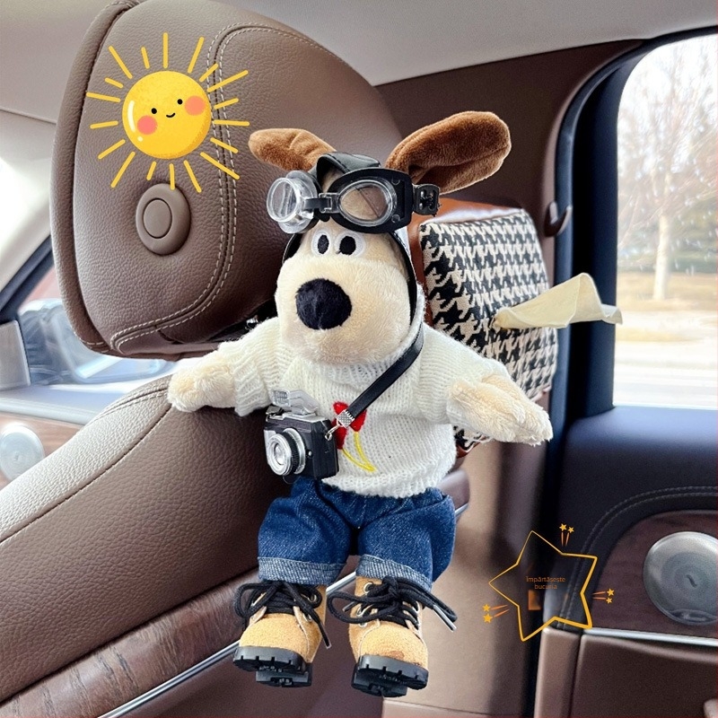 Holder pentru șervețele auto – pluș câine agățat, din flanel, decor interior