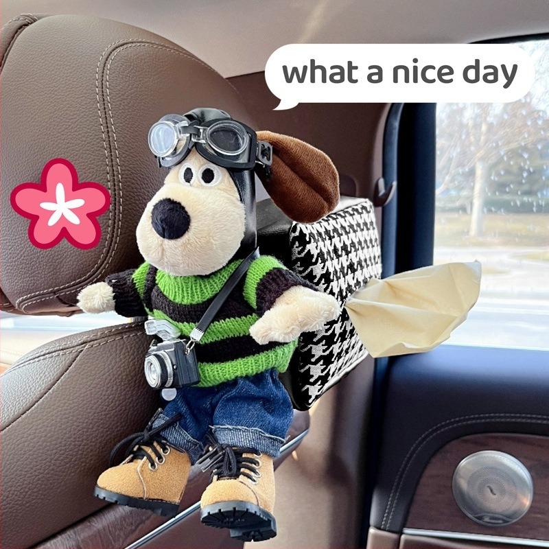 Holder pentru șervețele auto – pluș câine agățat, din flanel, decor interior