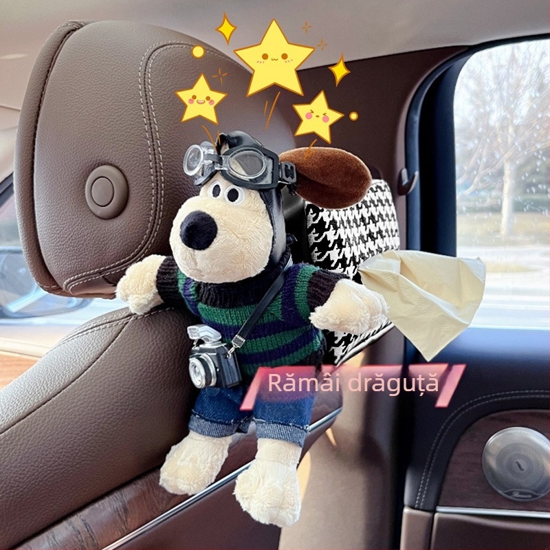 Holder pentru șervețele auto – pluș câine agățat, din flanel, decor interior