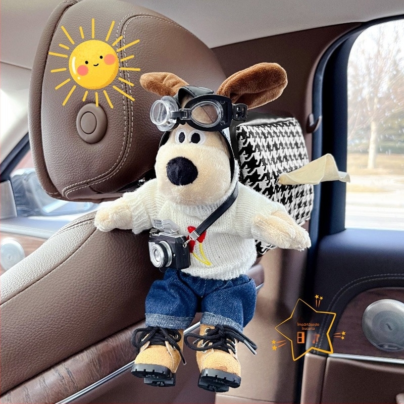 Holder pentru șervețele auto – pluș câine agățat, din flanel, decor interior