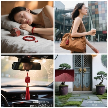 Pandantiv Pixiu din cinnabar pentru colier, cu trei monede – bijuterii taoiste, finisaj lustruit, design original