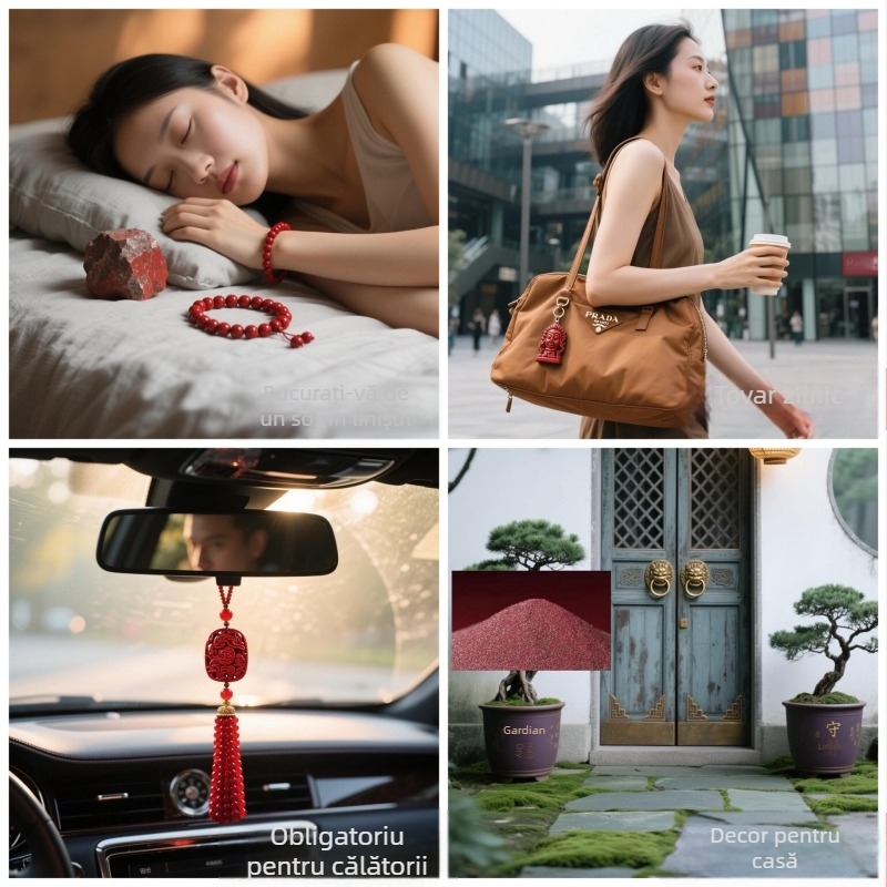 Pandantiv Pixiu din cinnabar pentru colier, cu trei monede – bijuterii taoiste, finisaj lustruit, design original