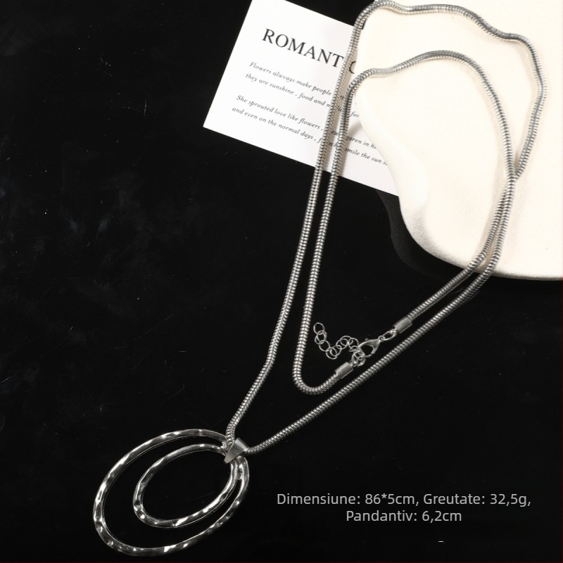 Lanț de pulover din aliaj, colier lung; lanț șarpe; circumferința 81 cm și peste; formă geometrică