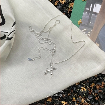Colier cu pandant Balloon Dog, argint 925, lanț cu bile, design geometric, placare platină sau aur 18K