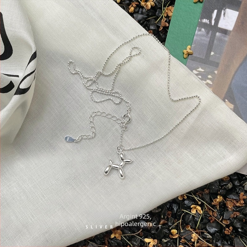 Colier cu pandant Balloon Dog, argint 925, lanț cu bile, design geometric, placare platină sau aur 18K