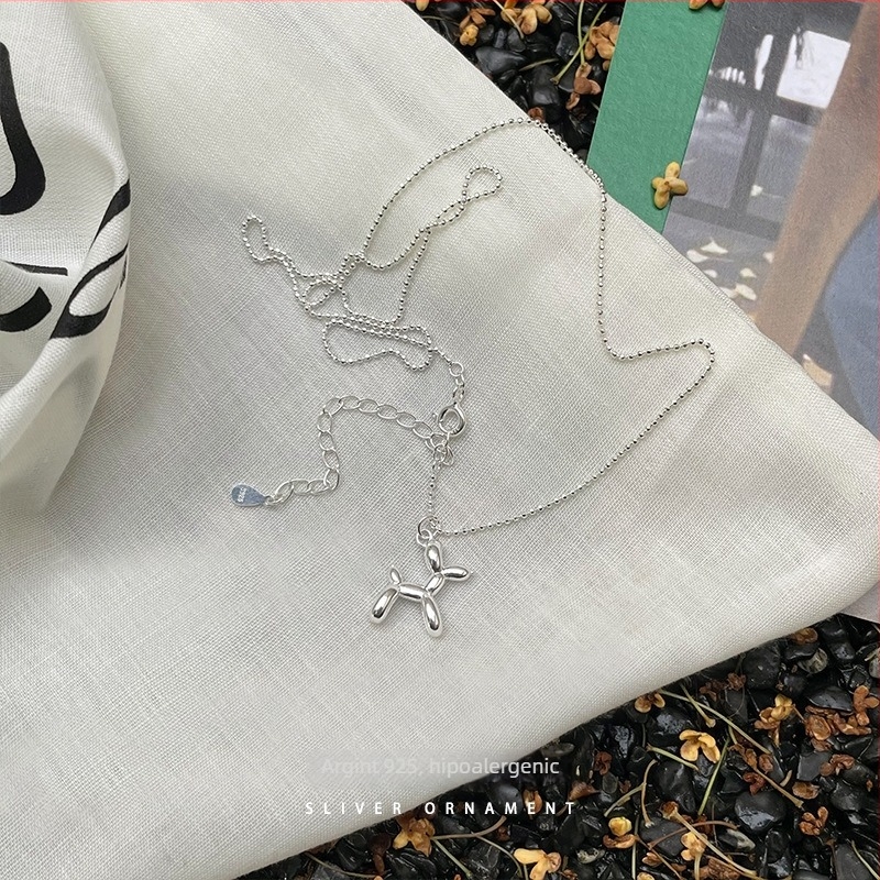 Colier cu pandant Balloon Dog, argint 925, lanț cu bile, design geometric, placare platină sau aur 18K
