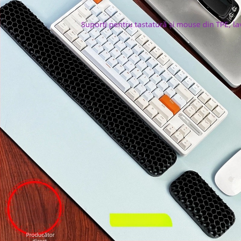 Suport pentru încheietura mâinii la tastatură și mouse – din TPE, design dublu cu cavitate, pentru birou, rezistent la apă, antiderapant, uzură, ușor de curățat