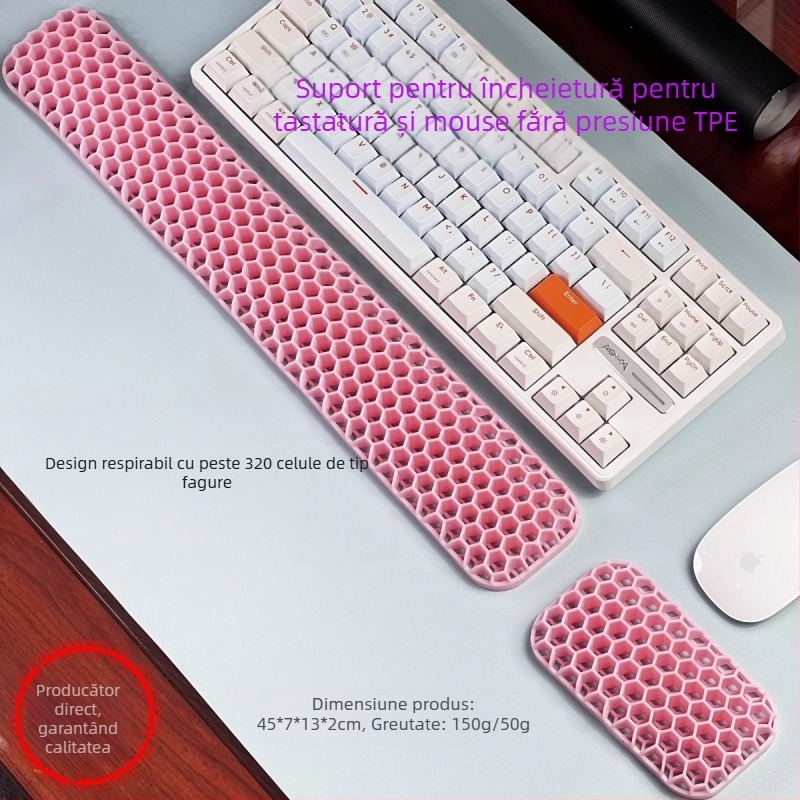 Suport pentru încheietura mâinii la tastatură și mouse – din TPE, design dublu cu cavitate, pentru birou, rezistent la apă, antiderapant, uzură, ușor de curățat