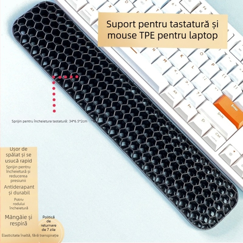 Suport pentru încheietura mâinii la tastatură și mouse – din TPE, design dublu cu cavitate, pentru birou, rezistent la apă, antiderapant, uzură, ușor de curățat