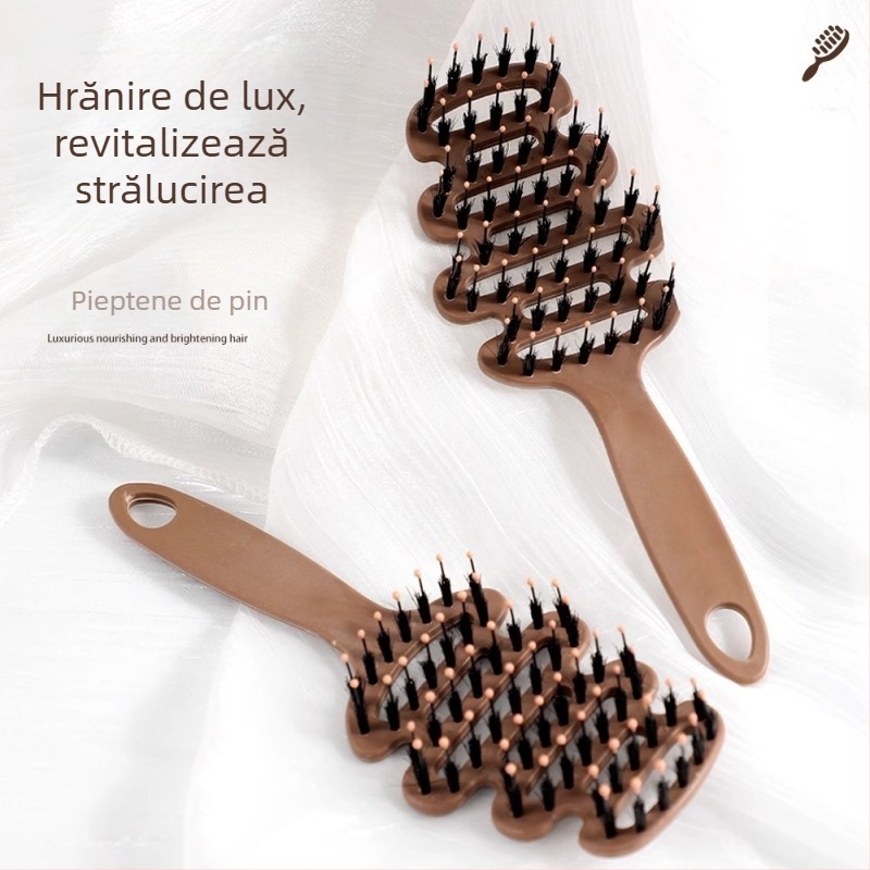 Pieptene din plastic pentru masajul scalpului, anti-static, cu design nervurat pentru protecția părului (Plastic • Anti-static • Masajul scalpului • Design nervurat • Protecția părului)