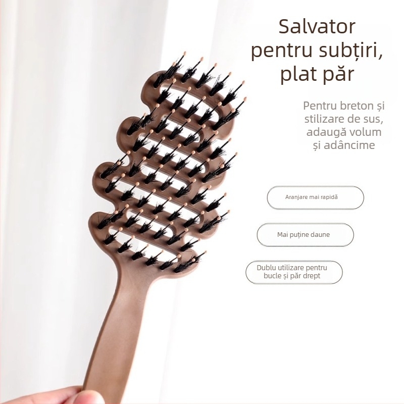 Pieptene din plastic pentru masajul scalpului, anti-static, cu design nervurat pentru protecția părului (Plastic • Anti-static • Masajul scalpului • Design nervurat • Protecția părului)