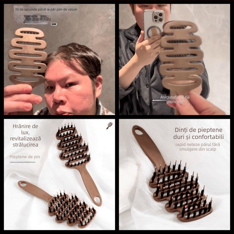 Pieptene din plastic pentru masajul scalpului, anti-static, cu design nervurat pentru protecția părului (Plastic • Anti-static • Masajul scalpului • Design nervurat • Protecția părului)