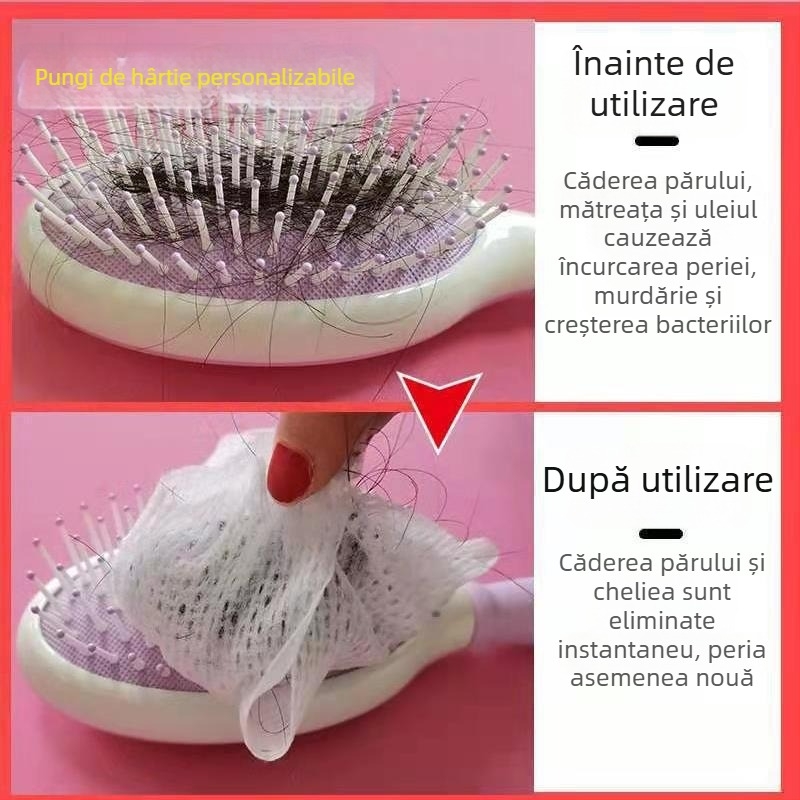 Curățător pentru pieptene cu pernă de aer – plasă de curățare din material nețesut, hârtie de protecție pentru păr, delicat, nu deteriorează părul