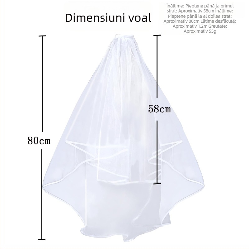 Voal de mireasă cu pieptene pentru păr, voal din plasă, mai multe straturi pentru fotografii de nuntă (Material: Fire; Tipărire logo: Da; Personalizare: Disponibil)