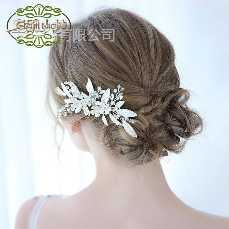 Pieptene de păr pentru mireasă, lucrat manual, cu cristale Rhinestone, design de frunză cu floare, Honey Twig