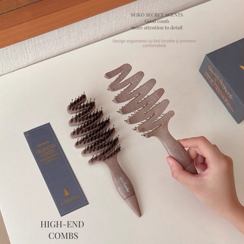 Pieptene pentru scalp cu pernă de aer, Gao Baohe, rășină, peri în formă de con de pin pentru masaj, anti-statice, design portabil cu nervuri