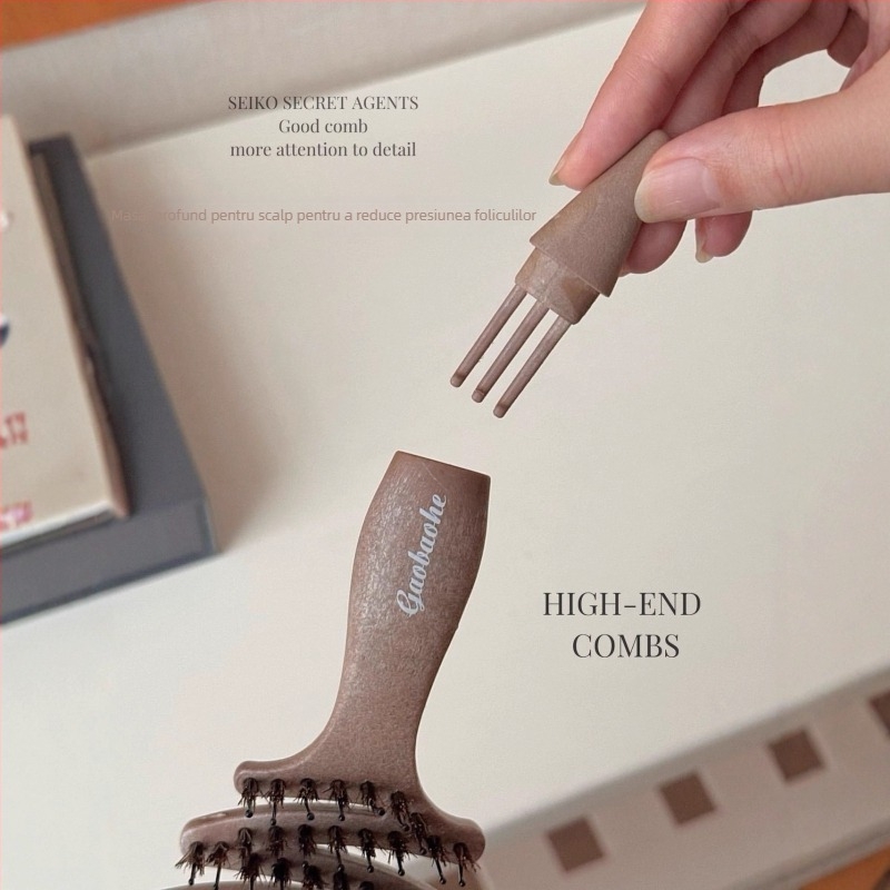 Pieptene pentru scalp cu pernă de aer, Gao Baohe, rășină, peri în formă de con de pin pentru masaj, anti-statice, design portabil cu nervuri