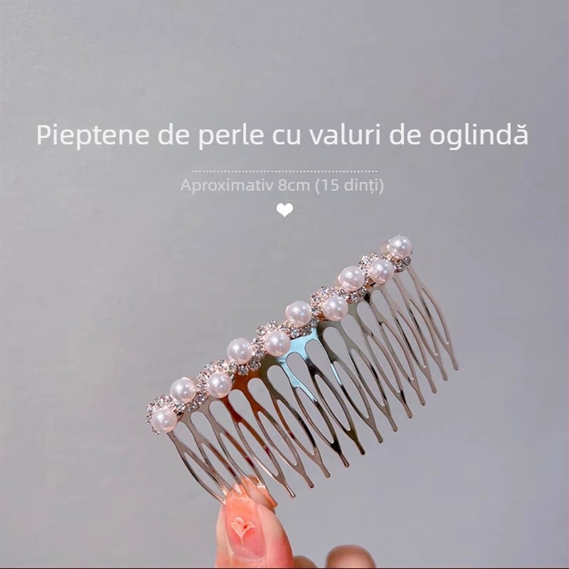 Pieptene metalic pentru păr, design floral, cristale albe, placare electrolitică, stil fashion OL pentru femei