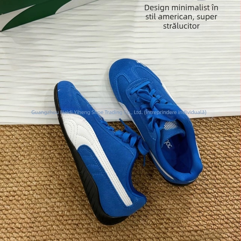 Pantofi sport unisex cu exterior velur, talpă din cauciuc, respirabili, ușori, închidere cu șireturi în față