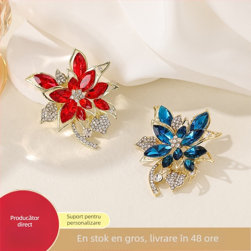 Broșă cu motiv floral – aliaj de zinc, placare electrolitică, stil de lux ușor, accesoriu decorativ și cadou pentru femei