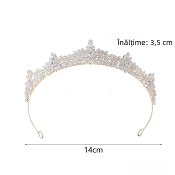 Tiara pentru femei cu bază de cupru, puritate K9, cristale zircon albe