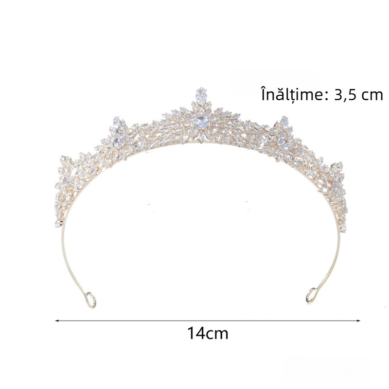 Tiara pentru femei cu bază de cupru, puritate K9, cristale zircon albe