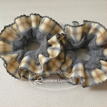 Elastic de păr cu două straturi, fir gradient și model în carouri, stil vintage, lucrat manual