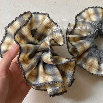 Elastic de păr cu două straturi, fir gradient și model în carouri, stil vintage, lucrat manual