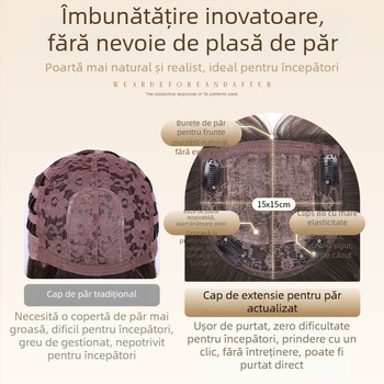 Perucă completă pentru femei — păr lung drept, fibre sintetice rezistente la temperatură, păr drept, construcție mecanică
