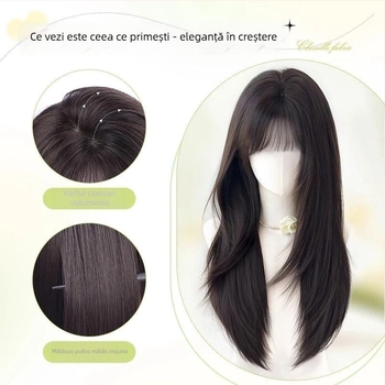 Topper de păr — păr lung drept, aspect natural pentru uz zilnic; material: fibre rezistente la temperaturi înalte; tehnologia de prelucrare: mecanism; nu poate fi vopsit