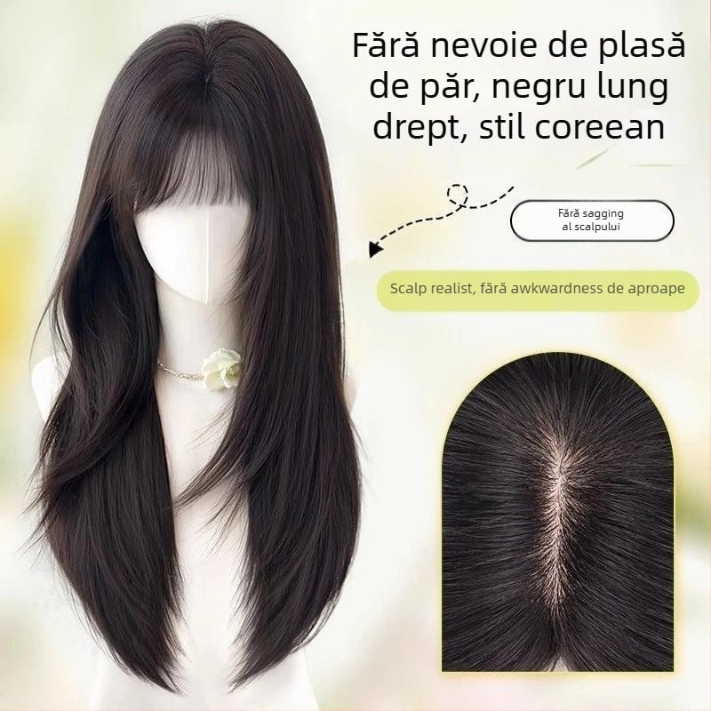 Topper de păr — păr lung drept, aspect natural pentru uz zilnic; material: fibre rezistente la temperaturi înalte; tehnologia de prelucrare: mecanism; nu poate fi vopsit