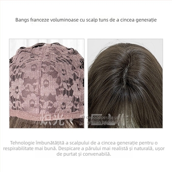 Perucă lungă bucle, breton drept, stil natural, model G12, material: fibre rezistente la temperatură