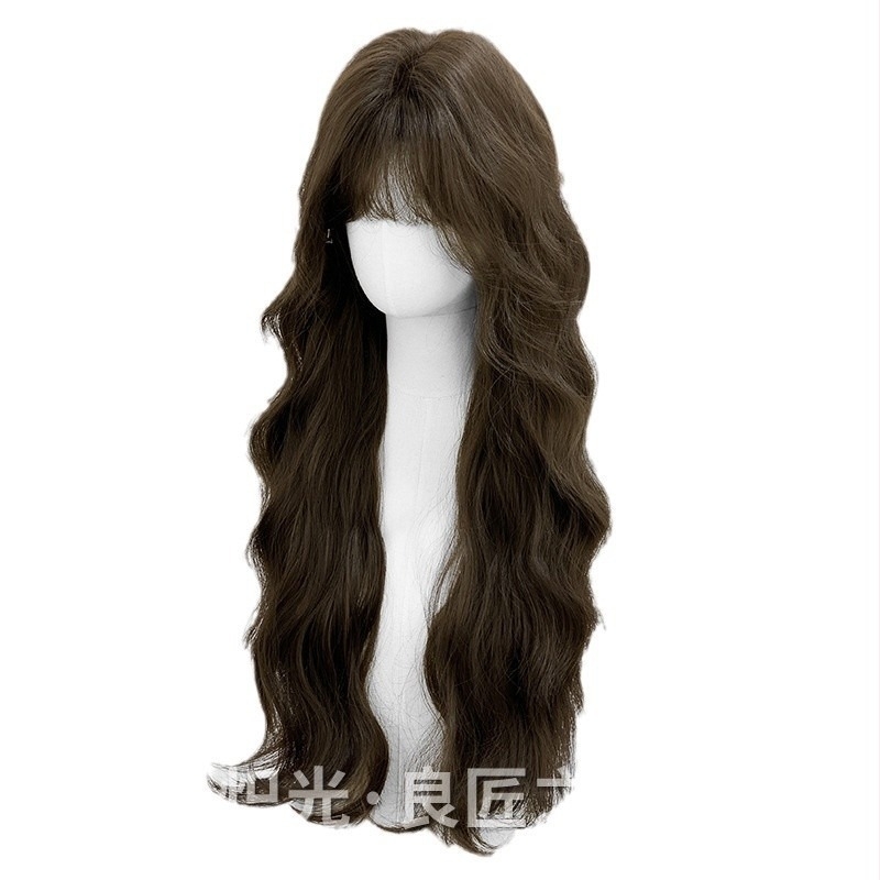 Perucă lungă bucle, breton drept, stil natural, model G12, material: fibre rezistente la temperatură