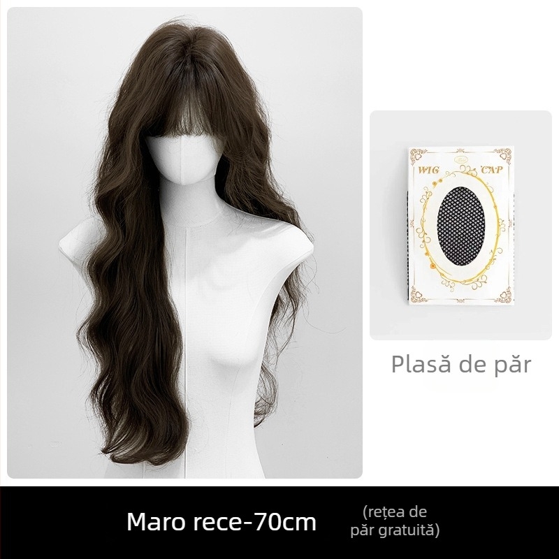 Perucă lungă bucle, breton drept, stil natural, model G12, material: fibre rezistente la temperatură