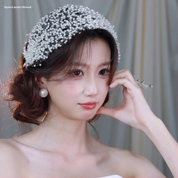 Diademă de păr în stil coreean, cu perle artificiale, model geometric în carouri, LL-1561