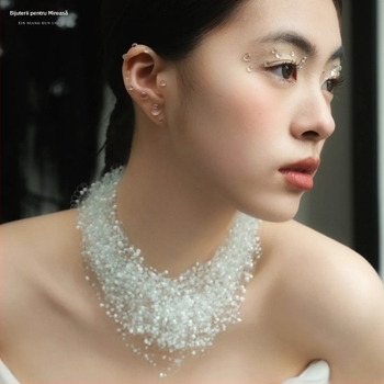 Diademă de păr în stil coreean, cu perle artificiale, model geometric în carouri, LL-1561