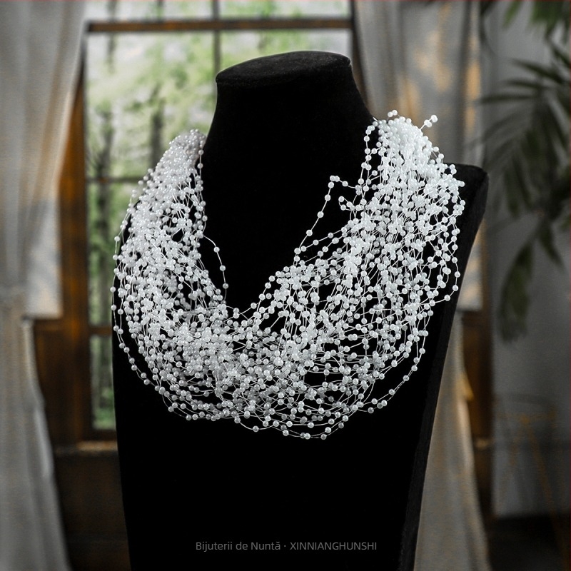 Diademă de păr în stil coreean, cu perle artificiale, model geometric în carouri, LL-1561