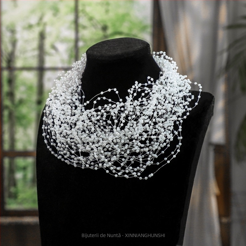 Diademă de păr în stil coreean, cu perle artificiale, model geometric în carouri, LL-1561