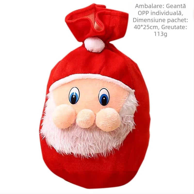 Sac de cadouri de Crăciun cu Moș Crăciun, din pânză, cusut, model desen animat