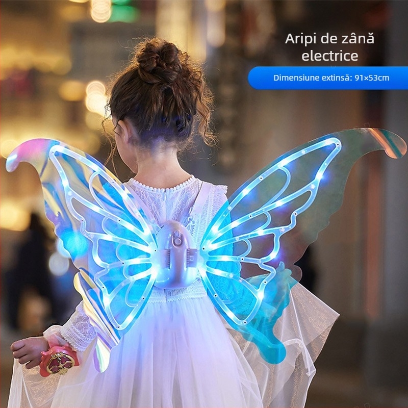 Aripi electrice de fluture, iluminare și mișcare, pentru copii 4–6 ani, din plastic, ambalaj în cutie colorată