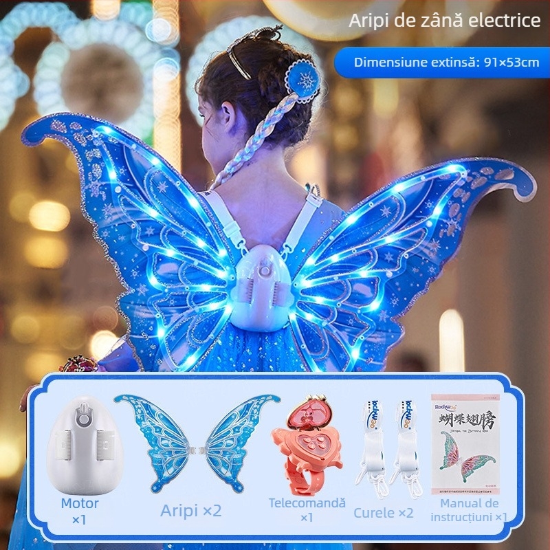 Aripi electrice de fluture, iluminare și mișcare, pentru copii 4–6 ani, din plastic, ambalaj în cutie colorată
