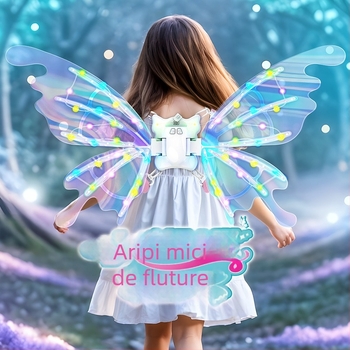 Aripi luminoase de fluture pentru spate – jucărie cu LED, aripi care bat automat, pentru copii 4–6 ani, din plastic